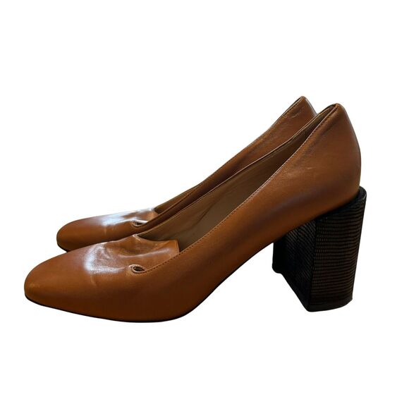 Dear Frances Chunky Loafer Heels 38 Tan Leather - Picture 2 of 6